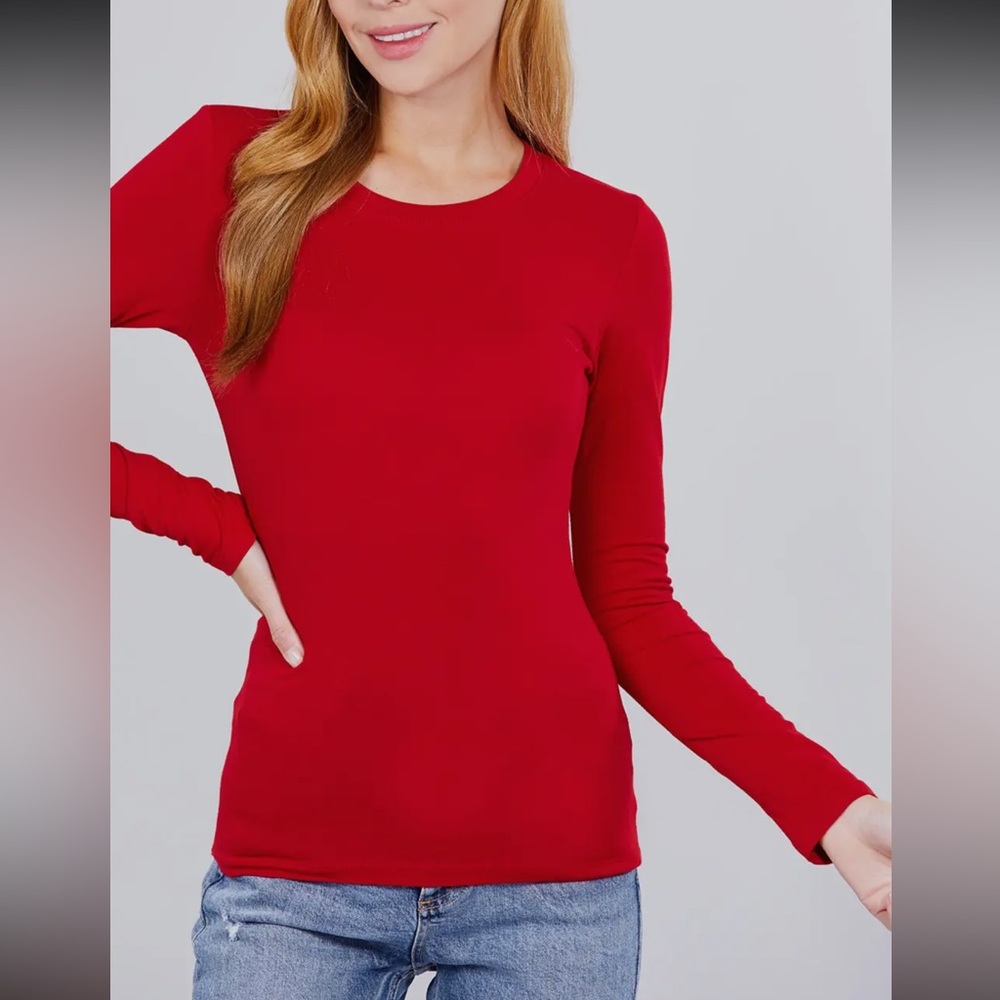 LONG SLEEVE CREW NECK COTTON SPANDEX TOP